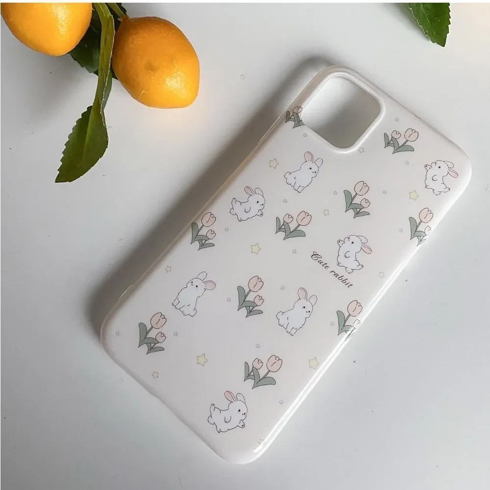Cream White Floral Bunny Phone Case for iPhone 12 NEW